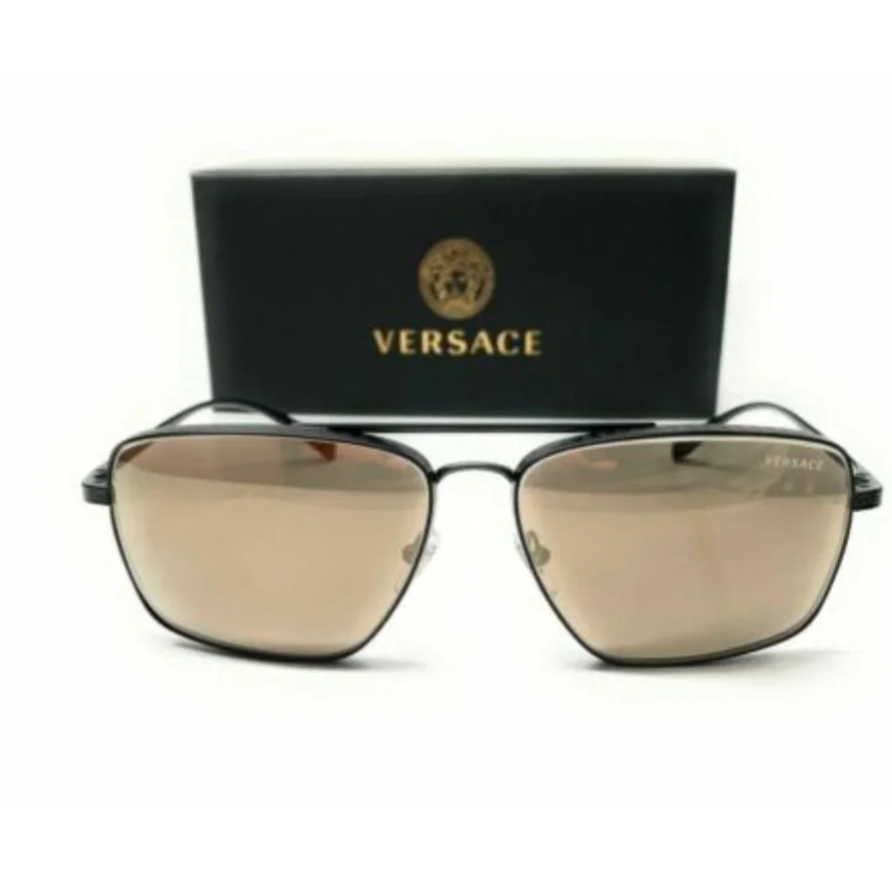 Versace Men's Matte Black Brown Gold Sunglasses!